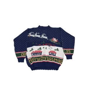 Vtg Sweater Loft Size Large Christmas Ugly Sweater Santa Sleigh Rooftop 90s
